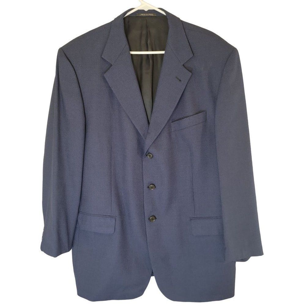 Lubiam All Virgin Wool Sport Coat Blazer‎ Mens 56R 3 Button Navy Blue Jacket